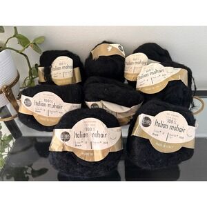 Vintage Sears 100% Italian Mohair Yarn Lot Black Dye Lot 225 8 Skeins 40g Each